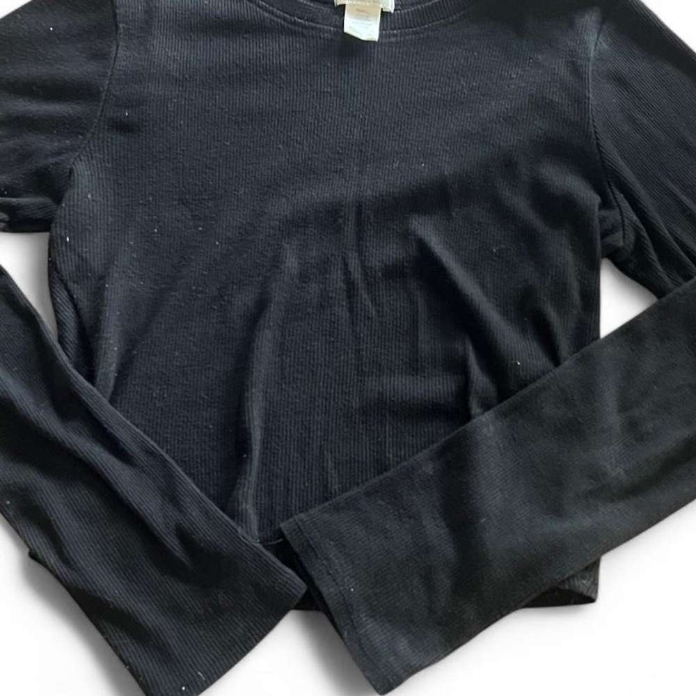 🖤 Black Ribbed Long Sleeve Top | Fitted Basic | Size Small